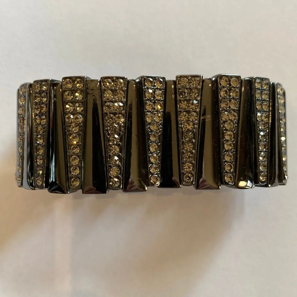 Black Rhinestone Wide Stretch Statement Bracelet !